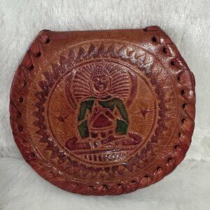 Vintage Hand Tooled Leather Change Purse Coin Pouch Buddha Kane M Hindu